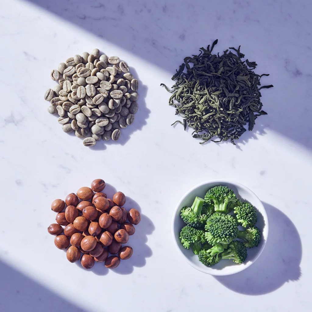 Green coffee beans, green tea leaves, guarana seeds and chromium-rich broccoli - the four plant extracts in Slim Coffee Booster
